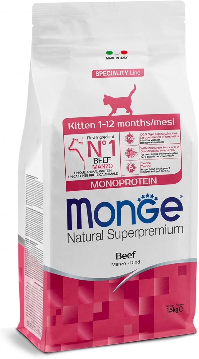 Hrană uscată pentru pisici Monge Superpremium Kitten Beef 1.5kg