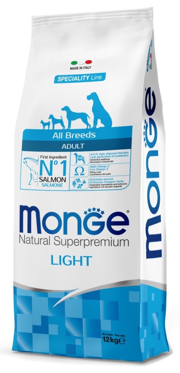 Hrană uscată pentru câini Monge Superpremium All Breeds Adult Light Salmon/Rice 12kg