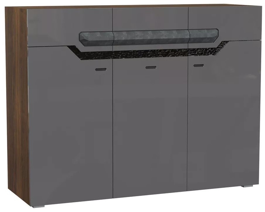 Comodă Fadome Davos D12 Dark Walnut/Glossy Grey
