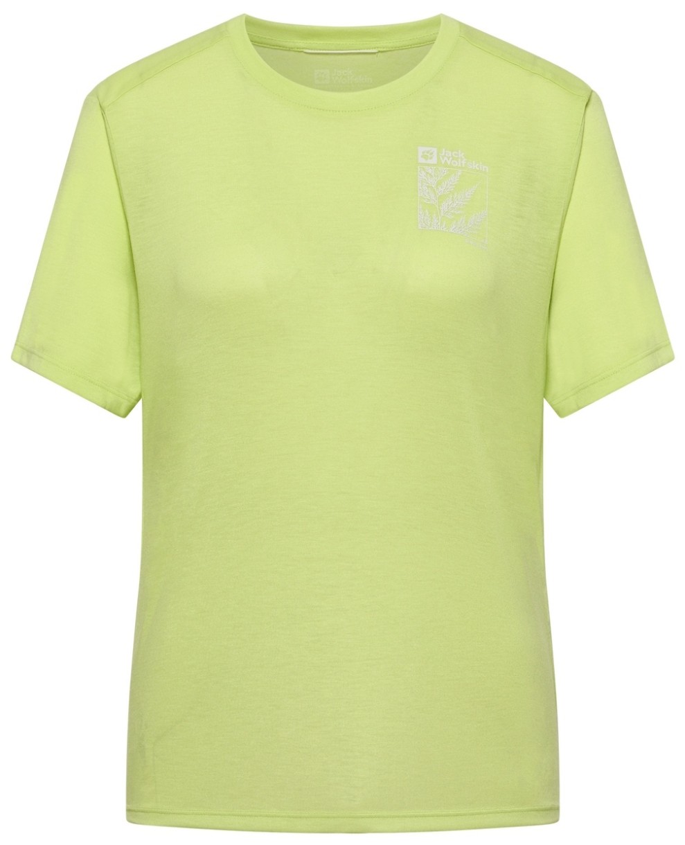 Женская футболка Jack Wolfskin Vonnan Graphic T W Expore Cool Matcha, s.XS