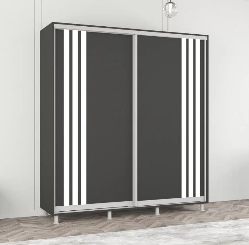 Шкаф-купе Mobildor-Lux Aron 220x210 (Anthracite/8681 Alb Briliant) uși glisante din PAL cu lamele