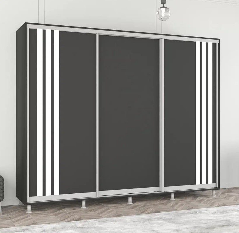 Dulap cu uşi glisante Mobildor-Lux Aron 260x230 (Anthracite/8681 Alb Briliant) uși glisante din PAL cu lamele