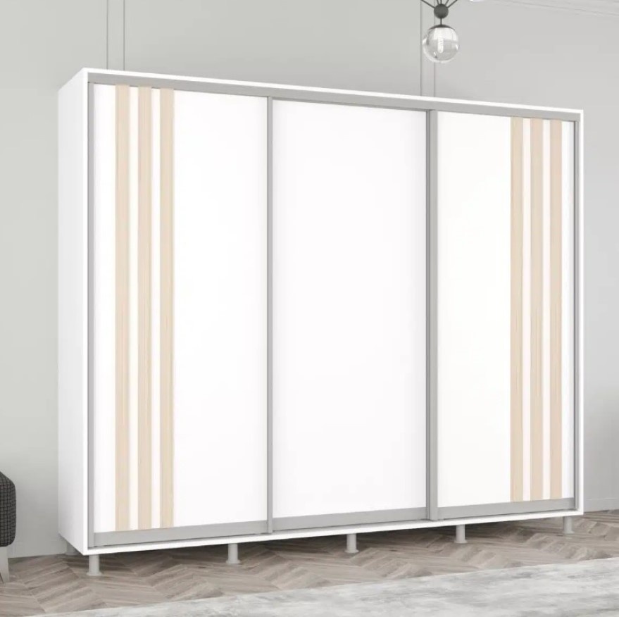 Шкаф-купе Mobildor-Lux Aron 270x240 (8681 Alb Briliant/3025 Stejar Sonoma) uși glisante din PAL cu lamele
