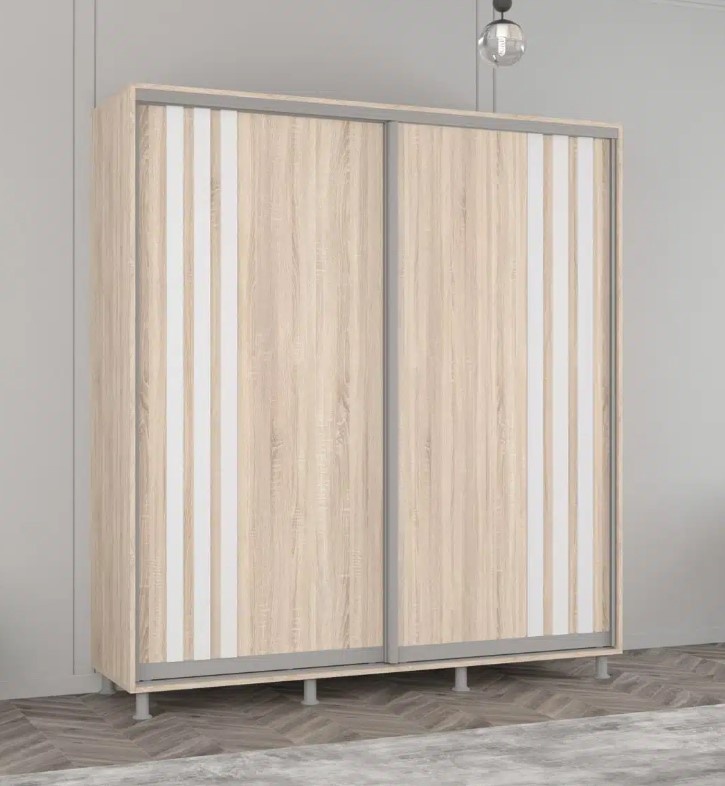 Шкаф-купе Mobildor-Lux Aron 220x210 (3025 Stejar Sonoma/8681 Alb Briliant) uși glisante din PAL cu lamele