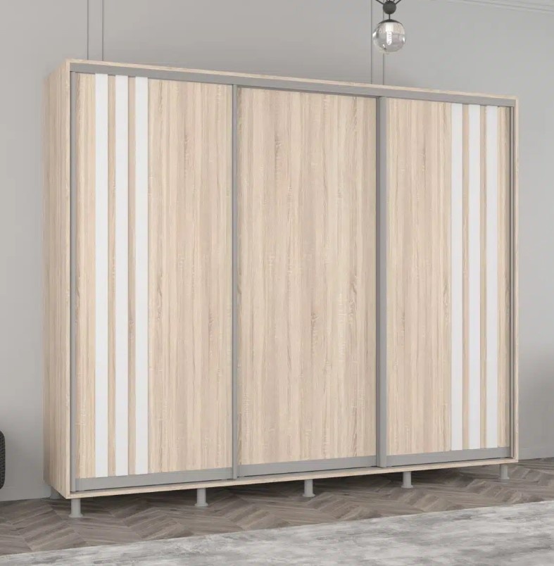 Шкаф-купе Mobildor-Lux Aron 270x220 (3025 Stejar Sonoma/8681 Alb Briliant) uși glisante din PAL cu lamele