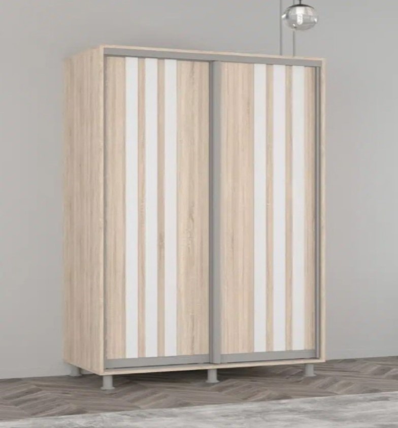 Шкаф-купе Mobildor-Lux Aron 190x220 (3025 Stejar Sonoma/8681 Alb Briliant) uși glisante din PAL cu lamele