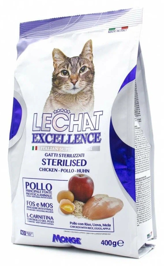 Hrană uscată pentru pisici Monge Superpremium Lechat Excellence Sterilized Chicken 400g