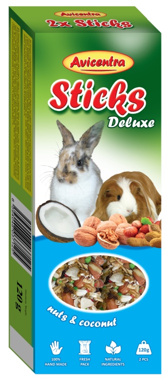 Hrană pentru rozătoare Avicentra Sticks Nuts & Coconut Rabbits Guinea Pigs & Chinchillas 2pcs
