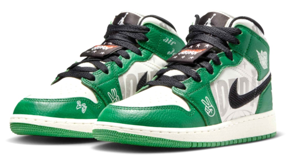 Bocanci pentru copii Nike Air Jordan 1 Mid Se Uni2 Bg Pine Green|sail/Black/Team Orange, s.40