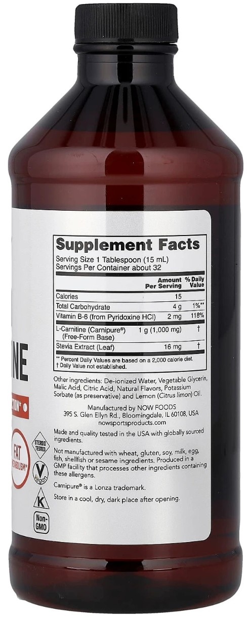 Produs pentru slăbit NOW L-Carnitine Liquid Citrus 1000mg 473ml