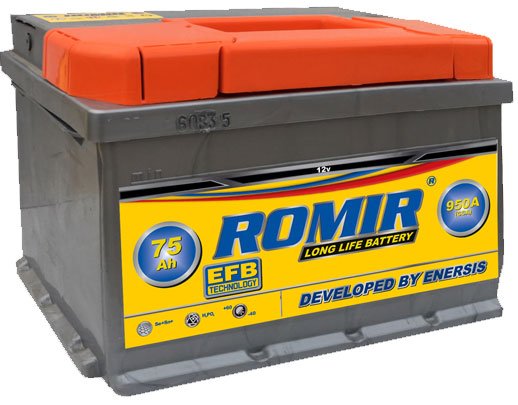 Автомобильный аккумулятор Romir 6ST-75 R EFB