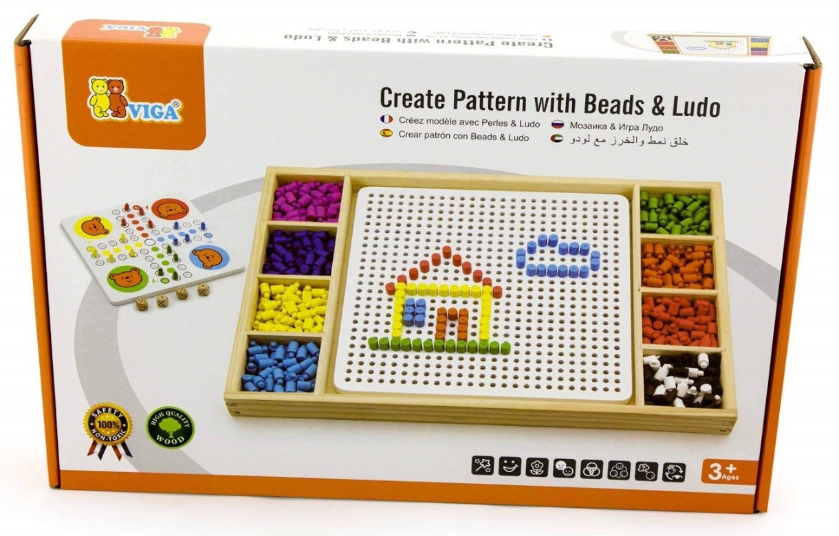 Joc educativ de masa Viga Create Pattern with Beads and Ludo (59990)