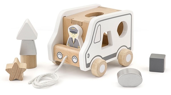 Jucarie de impins si tras PolarB Pull-Along Shape Sorting Truck (51612)