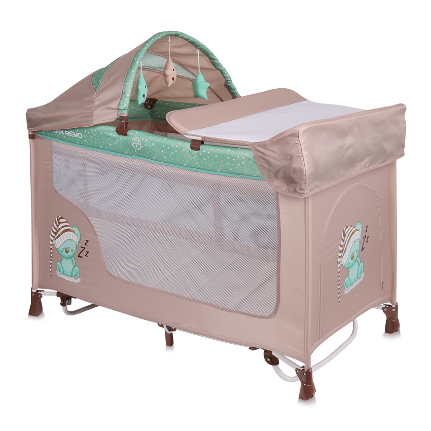 Pătuț pliabil Lorelli San Remo Rocker 2 Beige&Green Bear (10080091802)