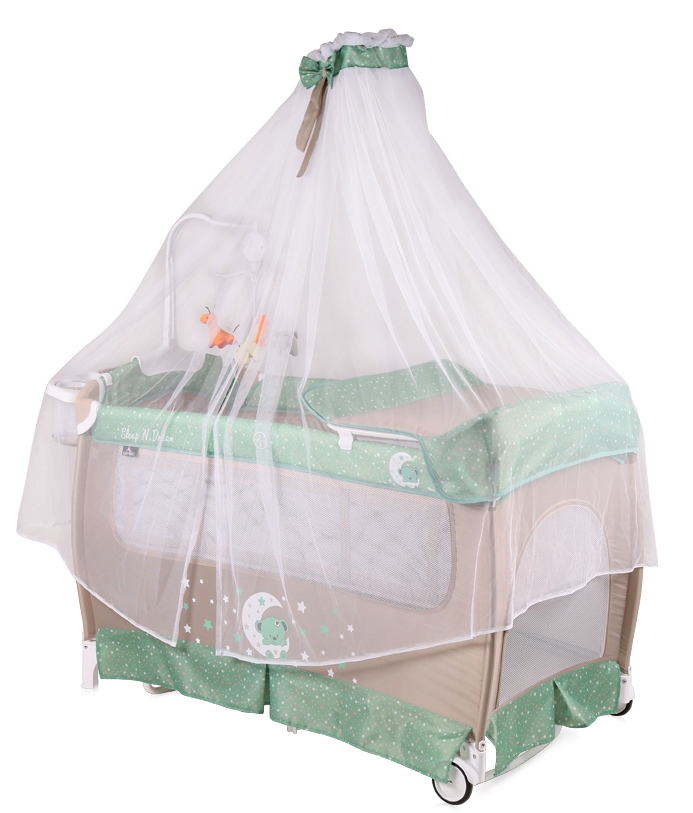Pătuț pliabil Lorelli Sleep&Dream Rocker&Baldachin Green&Beige (10080341932)