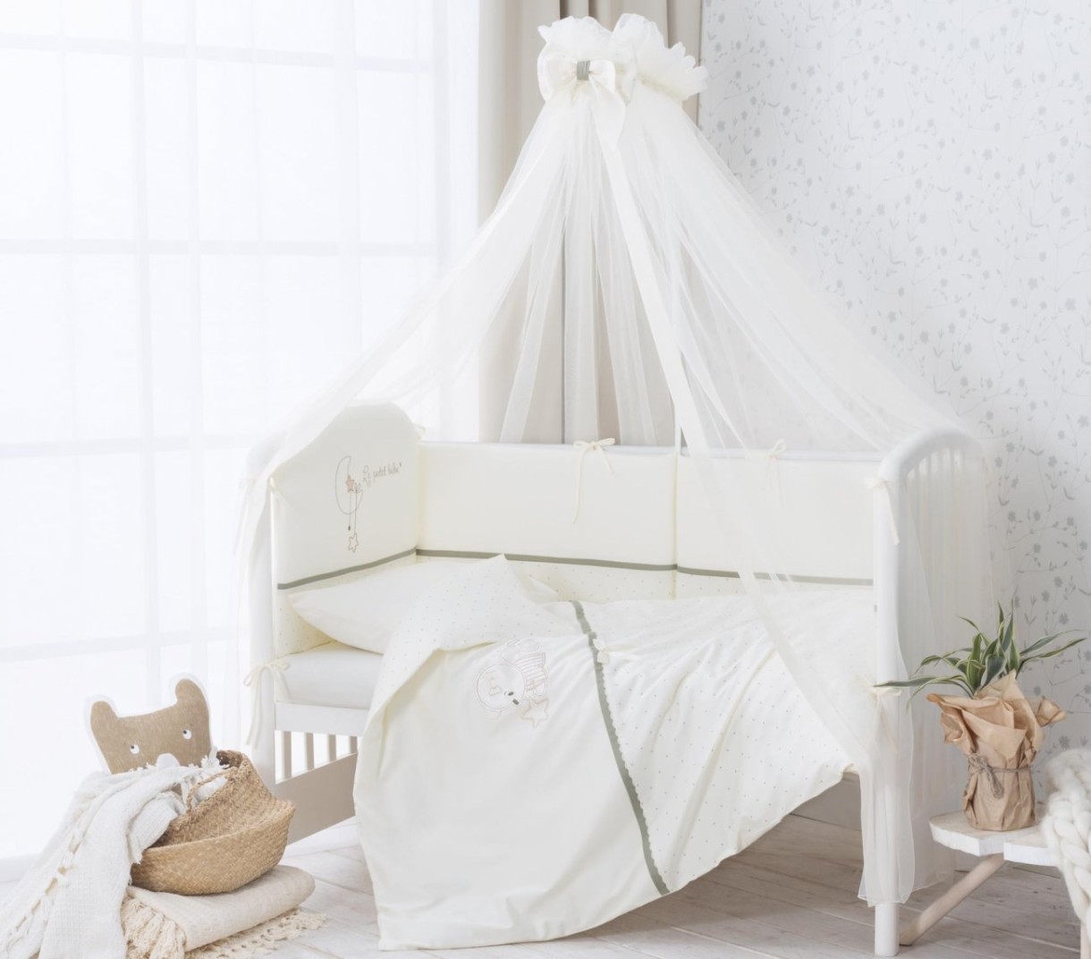 Lenjerie de pat pentru copii Perina Le Petit Bebe Milky Olive