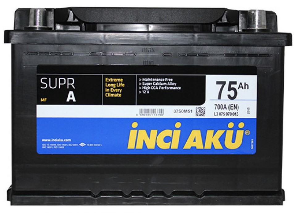 Автомобильный аккумулятор Inci Aku SuprA (LB3 075 070 013)