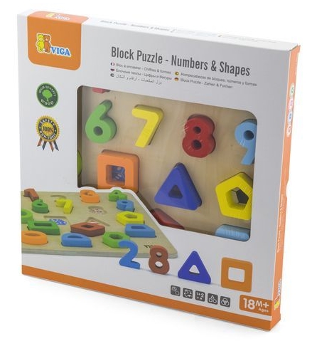 Joc educativ Viga Block Puzzle-Numbers and Shapes (50119)