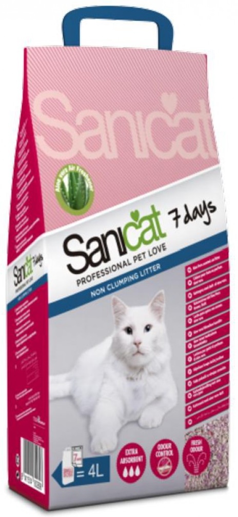 Asternut igienic pentru pisici Sanicat 7 Days Aloe Vera 4L