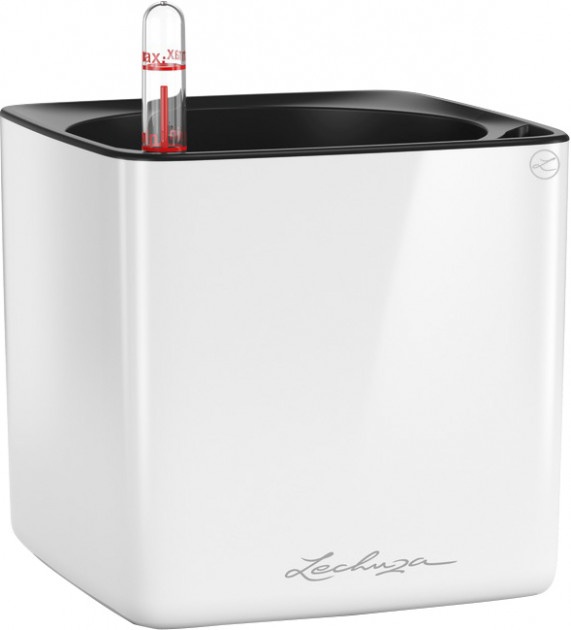 Цветочный горшок Lechuza Cube Glossy 14 White