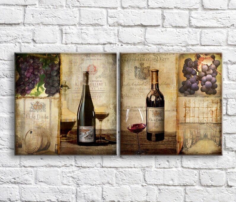 Pictură ArtPoster A bottle of wine barrels and grapes in vintage style (3478717)