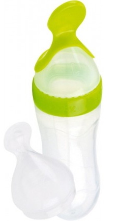 Biberon de silicon cu 2 linguri Nuby Garden Fresh (ID5459GREEN)