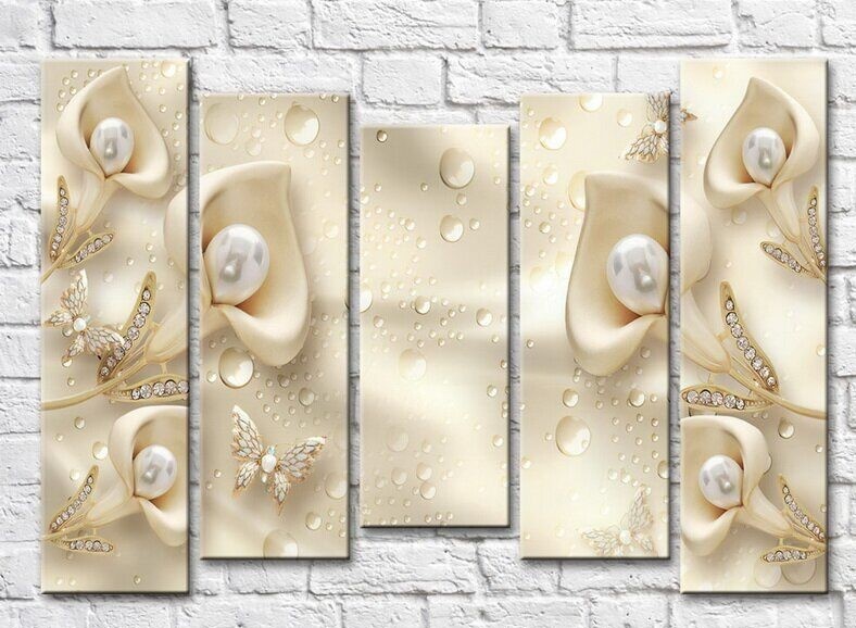 Картина ArtPoster Beige calla lilies with pearls and diamonds on a splash background (3551913)