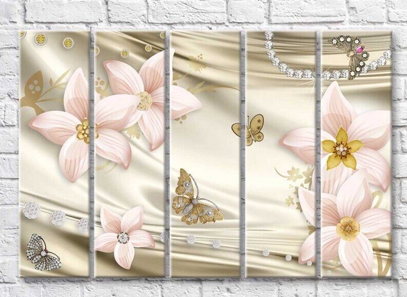Картина ArtPoster Butterflies and flowers from jewelry on a silk background (3551863)