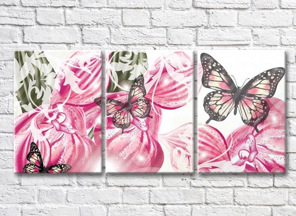 Pictură ArtPoster Butterflies on a background of Pink orchid petals (3565217)