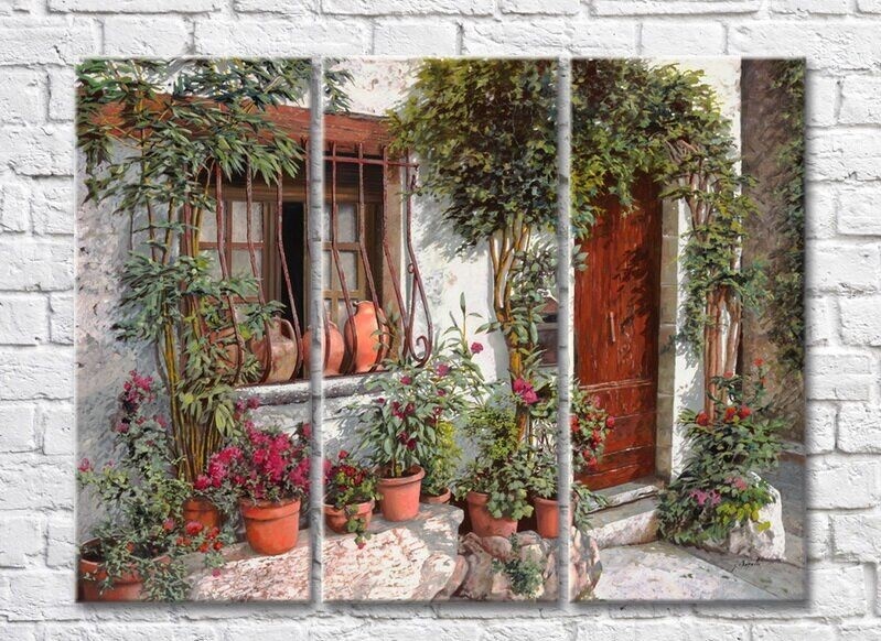 Pictură ArtPoster Courtyard in the Green and Flowers (3470895)