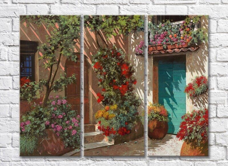 Pictură ArtPoster Courtyard in the Green and Flowers (3470898)