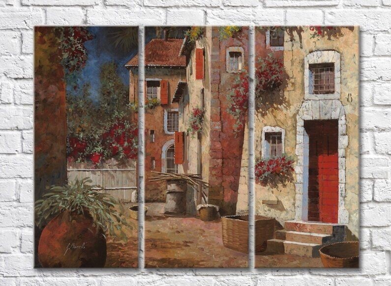 Pictură ArtPoster Courtyard in the Green and Flowers (3470899)