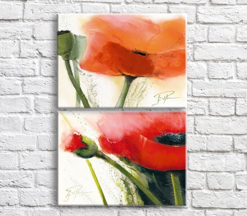Pictură ArtPoster Orange and Red poppies on White background (3467854)