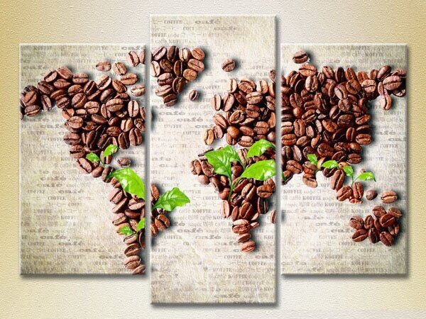 Pictură Magic Color Triptych Coffee Bean World Map (2698646)