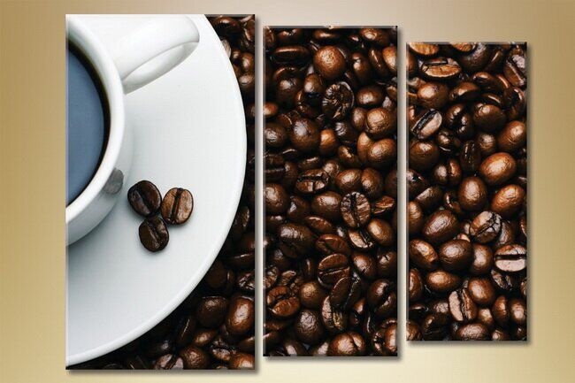 Pictură Magic Color Triptych cup and coffee beans (1547281)