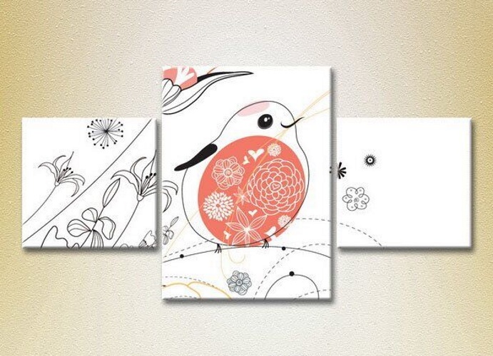 Картина Magic Color Triptych Fat Bird and Flowers (2229744)