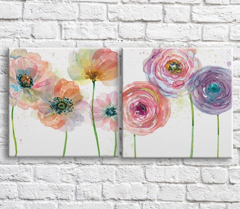 Картина ArtPoster Poppies with colorful petals on a White background (3467753)
