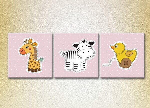 Pictură Magic Color Triptych Giraffe, Zebra and Duck (2229619)