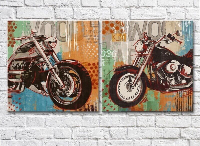 Pictură ArtPoster Retro motorbikes on colorful backgrounds (3453080)