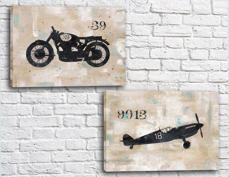 Pictură ArtPoster Retro motorcycle and vintage airplane (3453075)
