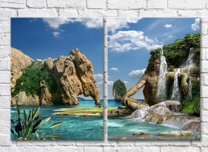 Pictură ArtPoster Rocky waterfall in the sea (3453827)