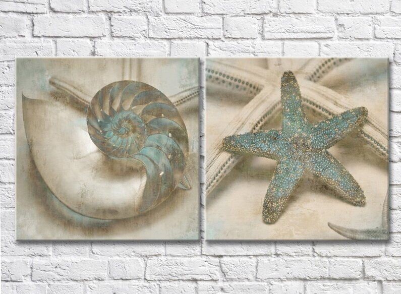Pictură ArtPoster Shell and starfish in Turquoise colors (3453072)