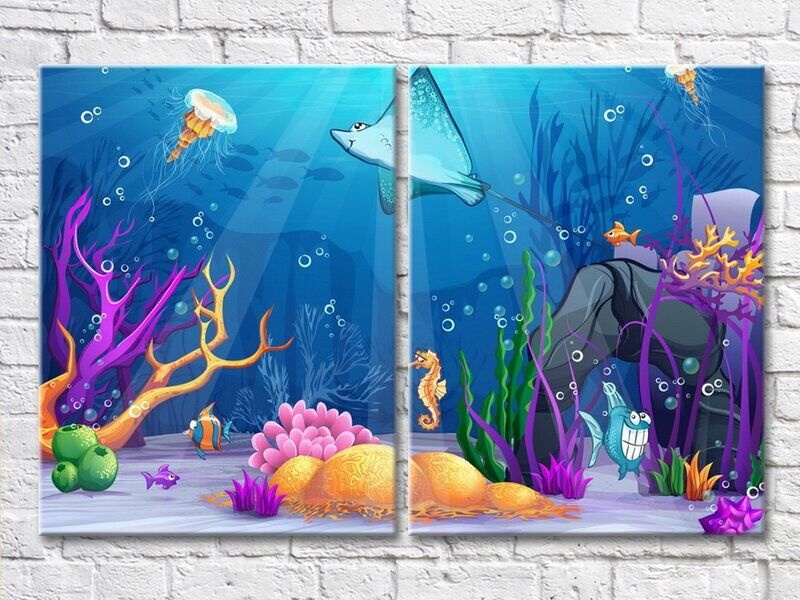 Pictură ArtPoster Stingray and fish on the seabed (3453811)