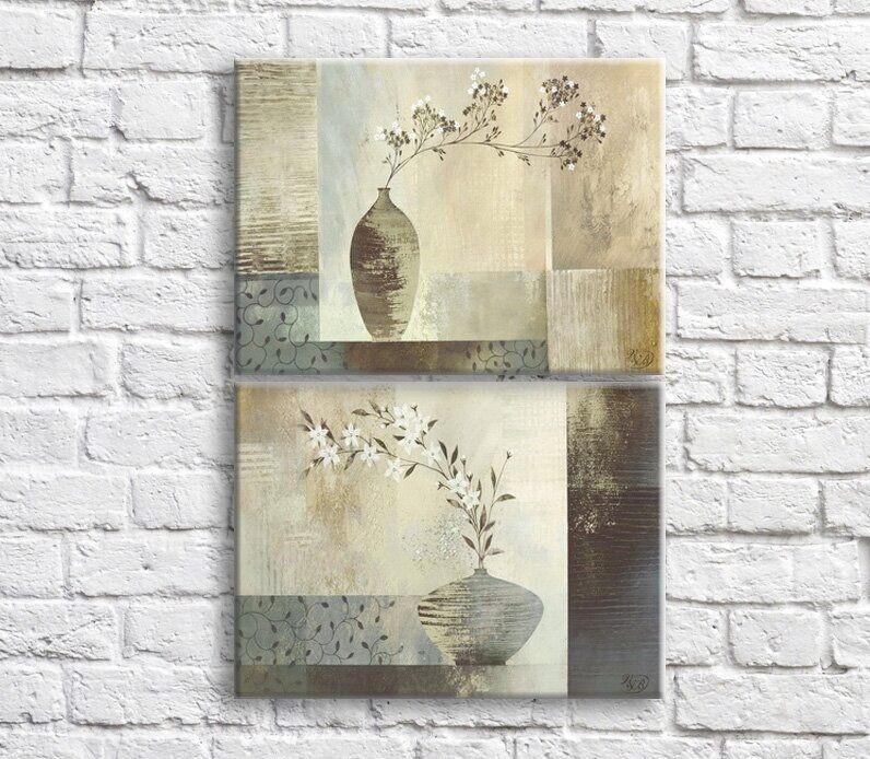 Картина ArtPoster White flowers in jugs against the background of abstraction, diptych (3467737)