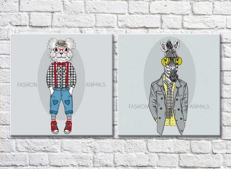 Картина ArtPoster Zebra in fashionable glasses and a mouse in sneakers (3447724)
