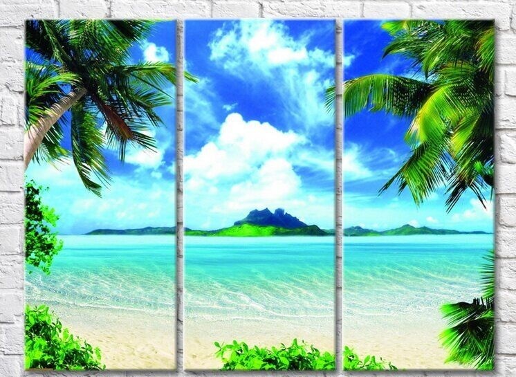Pictură Rainbow Azure sea palm trees (3469161)