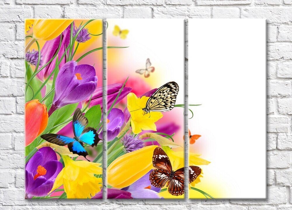Картина Rainbow Bright multicolored bouquet of spring flowers and butterflies (500844)
