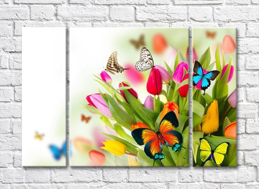 Картина Rainbow Bright Multicolored bouquet of tulips with butterflies (500845)