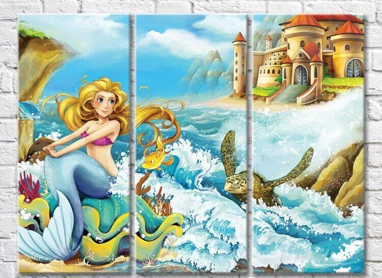 Картина Rainbow Castle and mermaid on stones (3469136)