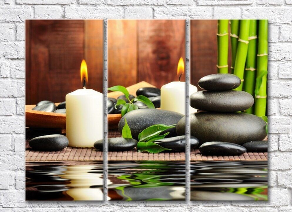 Картина Rainbow Composition for relaxation of burning candles, stones and bamboo (500327)